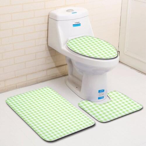 3pcs/ Set Vintage Cartoon Print Anti-slip Bathroom Floor Mat Home Decor Shower Non-Slip Rug Bath Door Mats Plaid