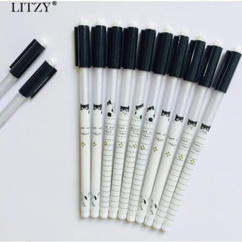 4 Pcs/Set Black Cat Gel Pen 0.38mm Black Ink Neutral Pens for Office School Supplies Student Writing Tools Kawaii Stationery Pen