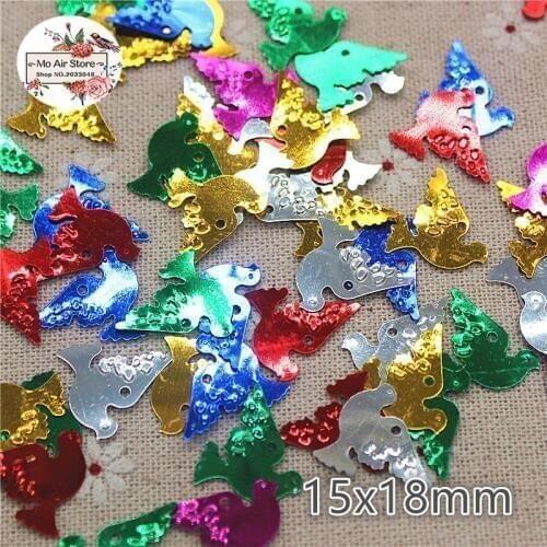 500pcs/lot 15x18mm PVC mix color cute peace bird lovely laser paillette hollow out decoration multicolor DIY accessories
