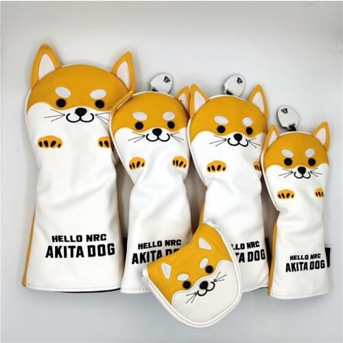 Akita Dog Golf HeadCover PU Leather Golf Driver Fairway Woods Hybrid 135ut Putter Covers Mascot Novelty Gift