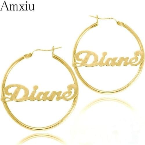 Amxiu Stainless Steel Earrings Personalized Jewelry Engrave Name Earrings For Women Girls Custom Any Name Drop Earrings