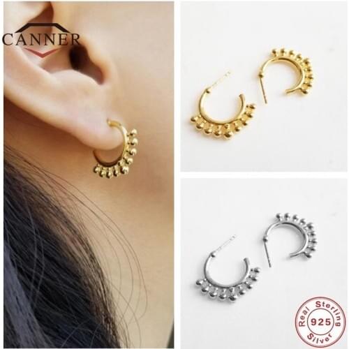 CANNER 925 Sterling Silver Simple Fashion Spherical Flat Stud Earrings For Women Piercing Earring Earings Jewelry Pendientes