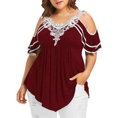 Blouses Women Plus Large Size Loose Tops Street Wear Off Shoulder Lace Tee Shirt Tunic Tops Female Clothing 3XL 4XL 5XL