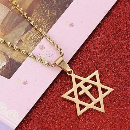 Stainless Steel Mens Star Of David Cross Pendant Necklace Megan David Jewish Trendy Star Chain Jewelry