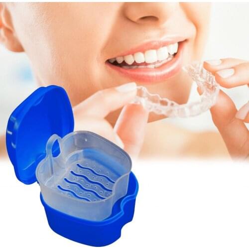 Denture Bath Case Safe Dental False Teeth Storage Box with Hanging Net Container Plastic Artificial Tooth Organizer Teeth Care