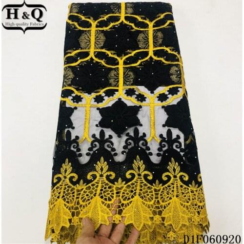 H&Q black african cord lace water soluble fabric embroidered with stones french net laces nigerian milk fiber fabrics for sewing