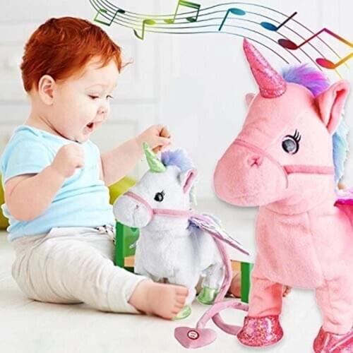 Kids Toys Electric Walking Landmrk Plush Toy Stuffed Animal Electronic Music Unicorn for Children Christmas Birthday
