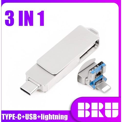 For iphone Lightning ios OTG flash drive memory stick type c pendrive type-c USB Flash Drive 16GB 32GB 64GB pen drive usb3.0