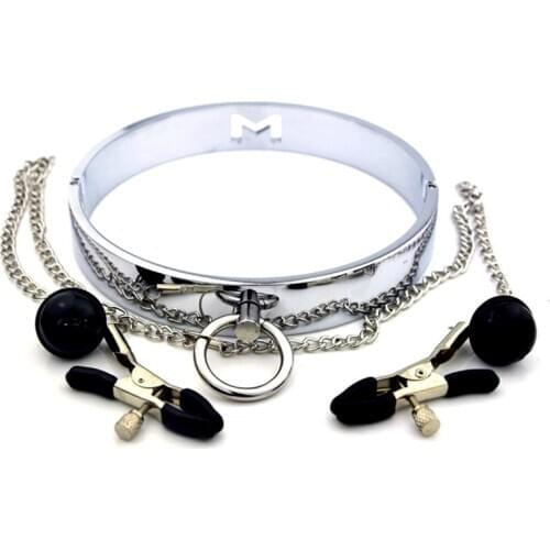 Erotic Sex Toys For Adult Alloy SM Collar With Bells Game Sex Bondage Sex Game Nipple Clamps SM Toys Breast Clip Neck Nollar