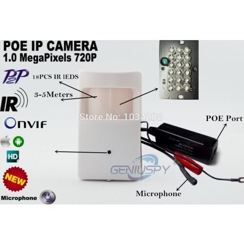 Hot Sale IR Night Vision&Audio Video 720P Onvif 1.0megapixel Pir Motion Detector Pin hole Covert Camera PIR IP Camera POE Mini