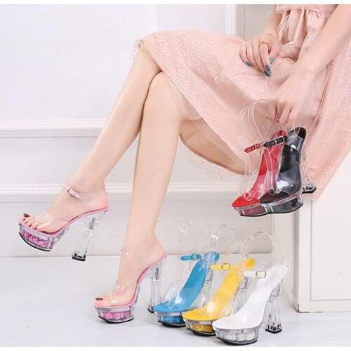 HOKSVZY Sexy High Heel Sandals Women Summer Platform Wedding Shoes Pole Dance Square Comfortable Female Crystal Shoes LFD