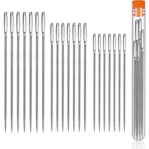 KAOBUY 21PCS 1.97in 2.13in 2.4in Stainless Steel Large Eye Needles Cross Stitch Needles Embroidery Tool Household Sewing Tool