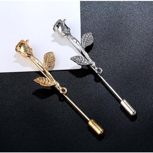 Creative Badges Women Men Suit Special Design Golden Sliver Leaves Rose Brooch Simple Brooch Insert Word Long Needle
