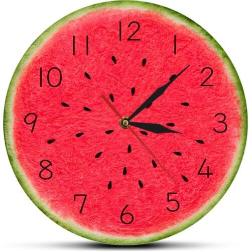 Summer Fruit Watermelon Printed Wall Clock with Numbers Tropical Kitchen Decor Slient Quartz Movement Clock Timepiece