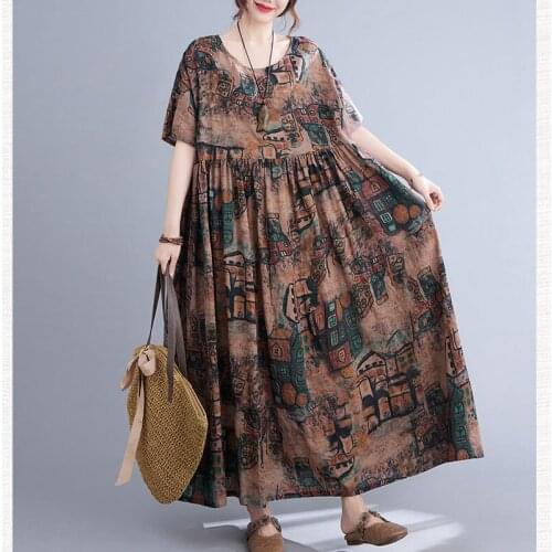 Fashion Summer Sundress Women Dress Plus Size Vintage Floral Maxi Boho Holiday Dress Robe Female Oversize Vestidos Femme Dress
