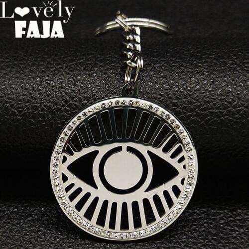 Fashion Evil Eye Crystal Stainless Steel Key Chains for Women Silver Color Car Keychain Jewelry llavero mujer K7755S02