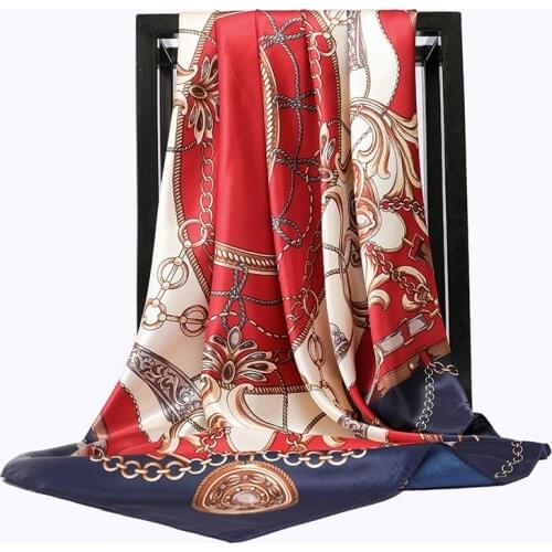 Fashion Kerchief Women Hijab Scarf For Hair Luxury Print Silk Satin Bandana Head Scarfs Female 90*90cm Square Shawls And Scarves