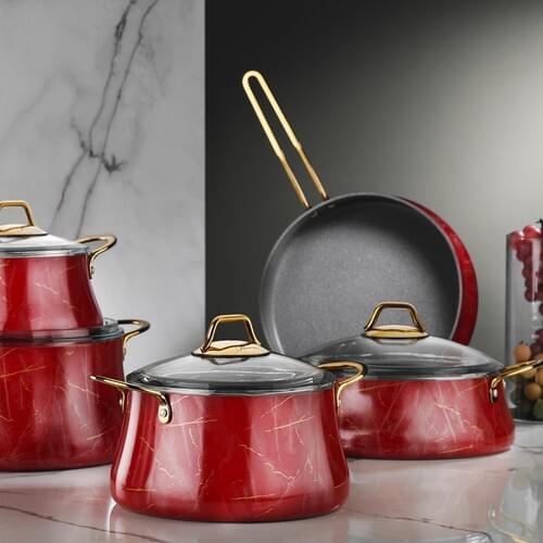 Brioni Marble 9 Piece Red Marble-Granite Cookware Set
