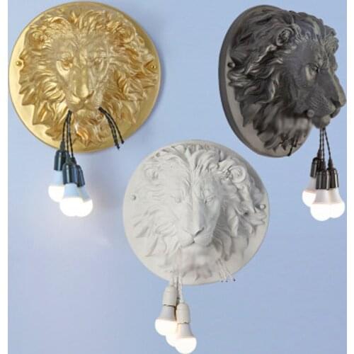 Nordic lion head wall lamp living room dining room study bedroom bar personality night scene animal head decorative wall lamp
