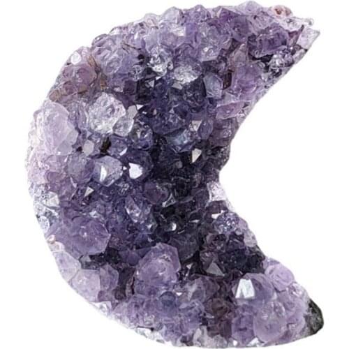 FYJS Unique Crescent Moon Irregular Shape Natural Amethysts Stone Pendant Classic Style Jewelry