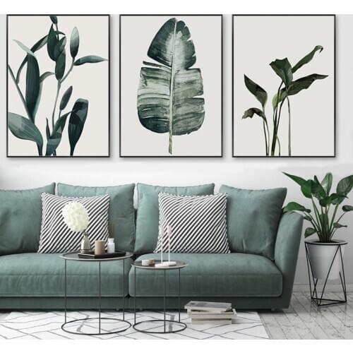 Nordic Minimalist Tropical Plants Poster Watercolor Leaves Canvas Painting Wall Art Picture for Modern Home Living Room Decor