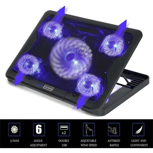 38*28*30cm Gaming Laptop Cooler with 5 Quiet Big Fans 6 Level Adjustable Speed Portable USB Laptop Cooling Pad 12-17 inch