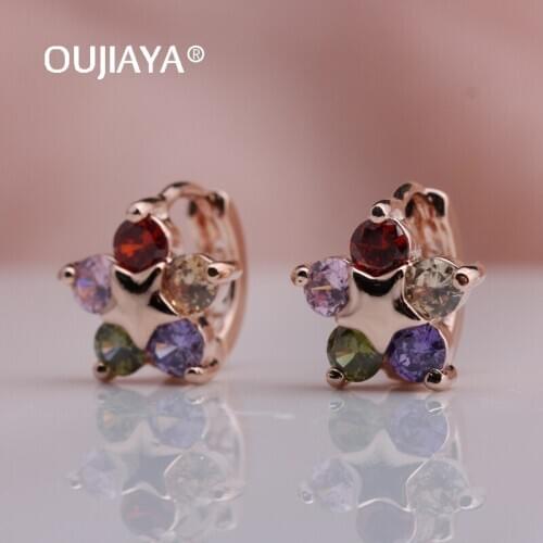 OUJIAYA hot sale Star colour Natural Zircon Drop Earring Cute Girl Fashion Jewelry 585 Rose Gold Dangle Earrings Wedding A215