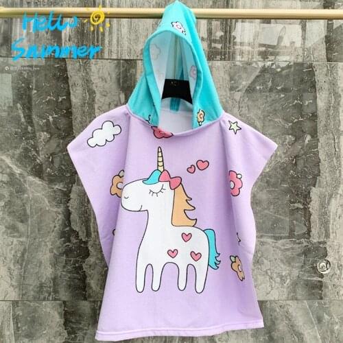 Poncho Towel for Surf Unicorn Shark Baby Hooded Bath Towels Beach Water Sports Changing Bathrobe Kids Keep Warm Swimming Robes