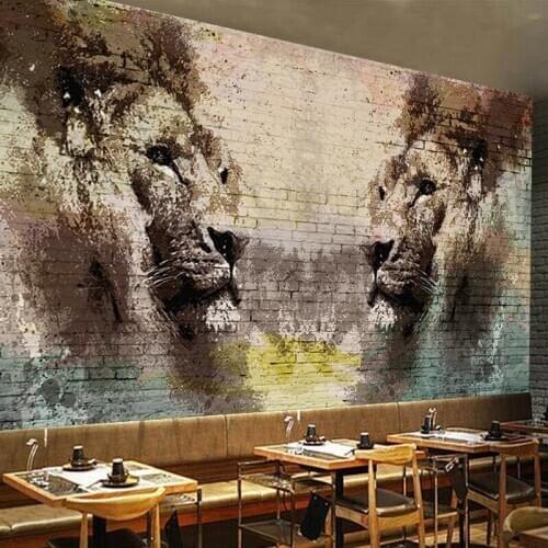 Custom 3D Photo Wallpaper Retro Nostalgic Brick Wall Modern Graffiti Art Lion Poster Wall Painting Restaurant Living Room Mural