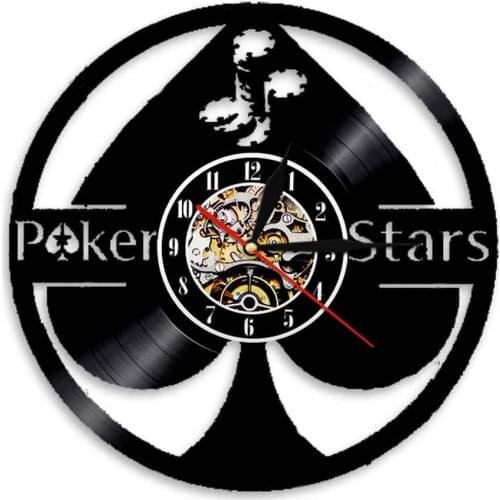 Lucky Poker Ace of Spades Vinyl Record Wall Clock 5 Stars Vinyl Record Wall Clock Poker Player Vintage 3D Wall Watches Gamblers