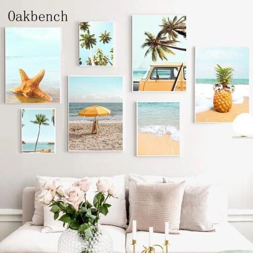 Scandinavian Posters Beach Palm Tree Canvas Painting Pineapple Art Print Landscape Poster Wall Pictures For Living Room Decor