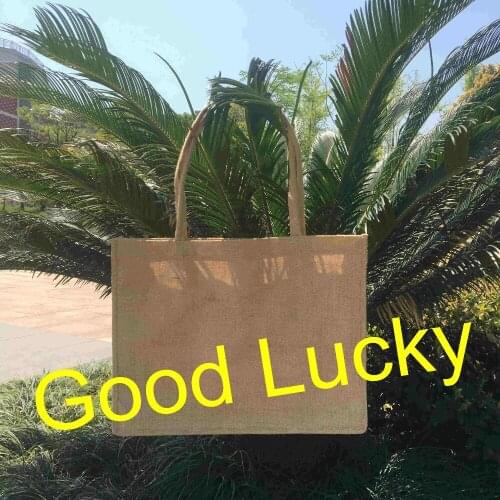 50pcs/lot free shipping natural burlap tote laminated burlap handles solid jute beach tote bag women handbags shopping bag