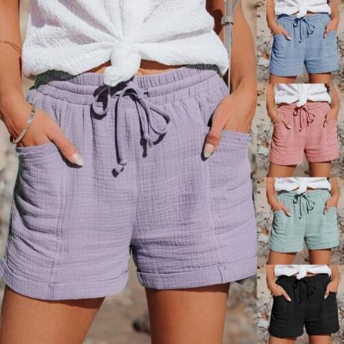 All Match Simple Solid Color Elastic Waist Loose Shorts Thin Loose Shorts Elastic Waist for Shopping