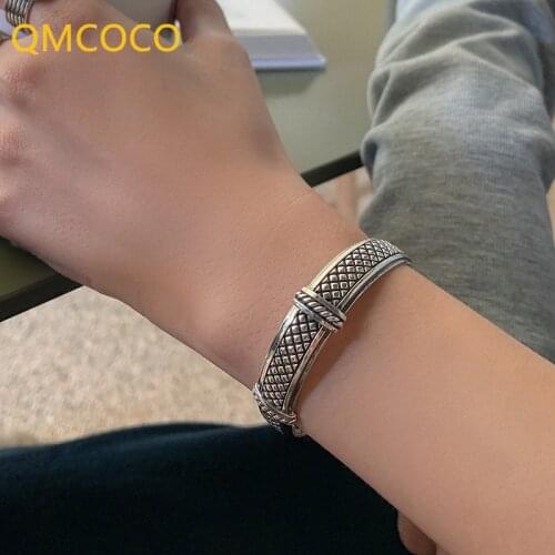 QMCOCO New Vintage Punk 925 Silver Bracelet For Women And Man Trendy Creative Design Geometry Handmade Party Jewelry Gifts