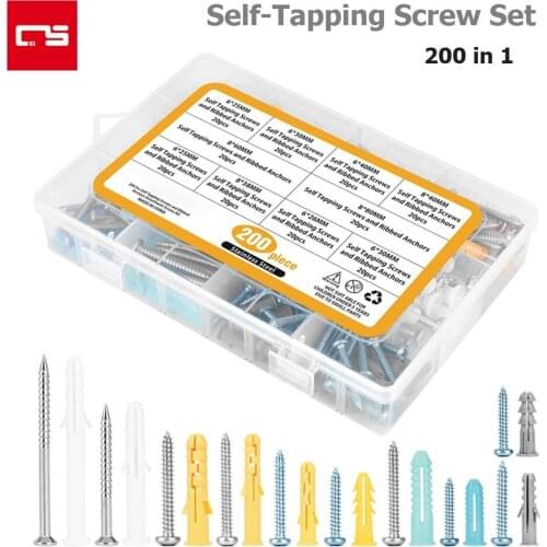 Screws Self-Tapping Screw Set M6/8 Stainless Steel Cross Phillips Pan Round Head Expansion Plastic Anchor Plug for Drywall