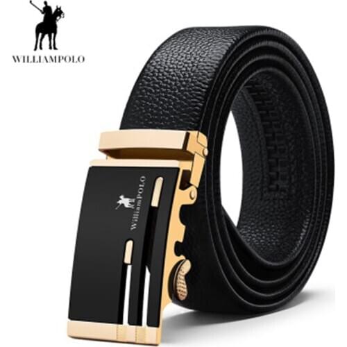 WILLAIMPOLO Mens Belt Famous Brand Belt Men Top Quality Genuine Luxury Leather Belts for Men Strap Male Metal Automatic Buckle