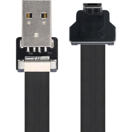 Xiwai Down Angled Type-A USB 2.0 Male to Micro USB 5Pin Male Data Flat Slim FPC Cable for FPV & Disk & Phone
