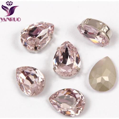 YANRUO Teardrop Light Rose Glass Fancy Claw Rhinestones Base Pink Stones Sewing Decor for Dress