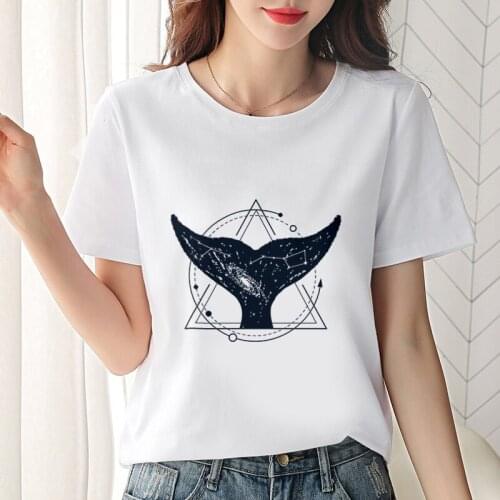 Dolphin Print Summer 2019 T shirt Womens Casual Harajuku Short Sleeve White Tops Female Clothes Women T-Shirt Tops