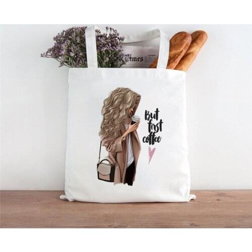 Harajuku Female shopping Bag Coffee Graphic travel Canvas Tote Fashion Women Tote Shopper Bag Ladies Canvas travel Shoulder Bag