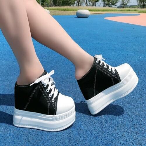 2021 Summer New Half Slippers Baotou Without Heel Inside Increase Womens Sneakers Outdoor Canvas Walking Shoes Women