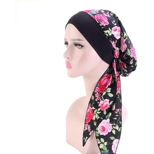 Women Pastoral Elastic Cotton Turban Hat Head Scarf Bandana Pirate Cap Headwear
