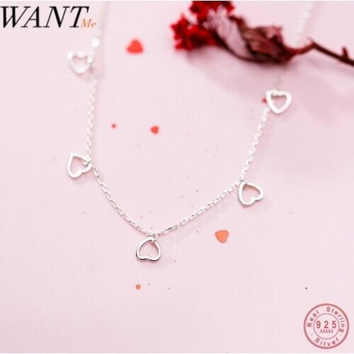 WANTME Genuine 100% 925 Sterling Silver Fashion Minimalist Love Heart Chain Necklace for Women Party Wedding Jewelry Accessories