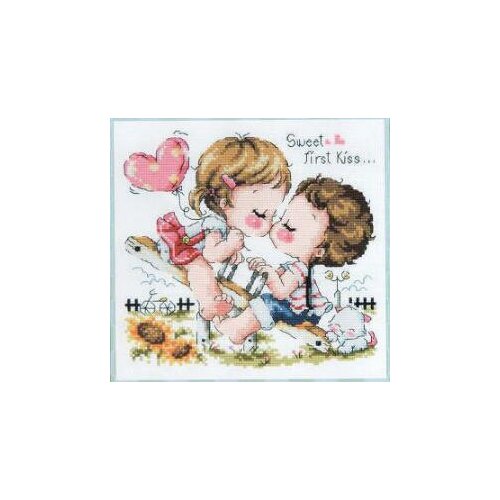 Gold Collection Lovely Counted Cross Stitch Kit Bling Bling Kiss Sweet First Kiss Love Little Boy and Girl SO