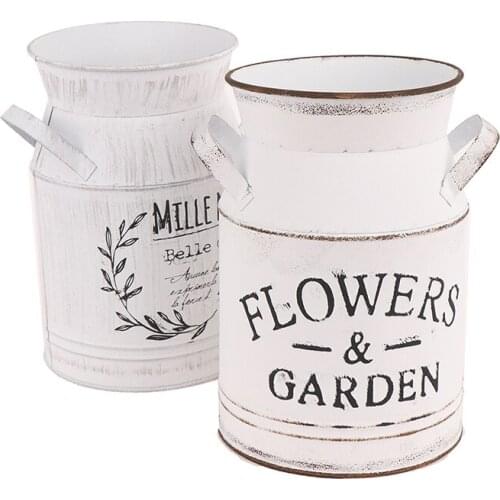 1Pc Flower Retro Decorative Metal Flower Basket Desktop Decoration, Used For Indoor Garden Office Decoration (white Pattern)