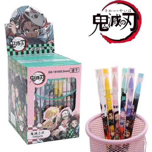 12 Pcs Demon Slayer Anime Erasablepen Kimetsu No Yaiba Kamado Tanjirou Cute Blue Neutral Pen Stationery Office Supplies Gift