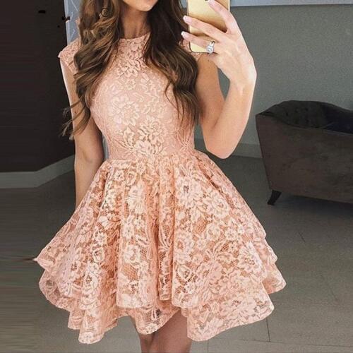 2020 Pink/Red Lace Tank Girl Short Homecoming Party Dress Cocktail Dresses Graduate Prom Gowns Vestidos De Noiva