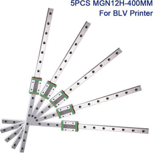 5PCS Linear Guide Rails MGN12H Carriage Slider 400MM Stainless Steel 3D Printer Parts For BLV MGN Cube Axis Bearing Metal