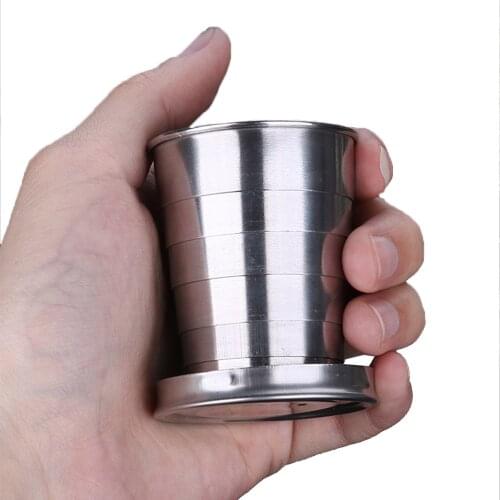 75/150/250ML Stainless Steel Folding Cup Portable Travel Camping Cups Key Chain Mugs Outdoor Travel Folding Collapsible Cup