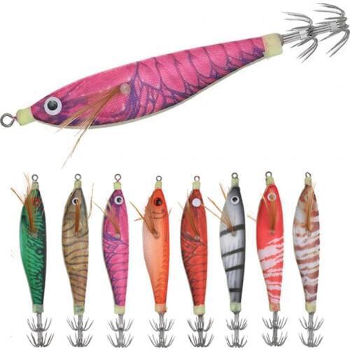 8Pcs Lifelike Luminous Fishing Lure Artificial Squid Hook Jig For Wood Shrimp Lure Hard Bait Octopus 9.5CM 10G